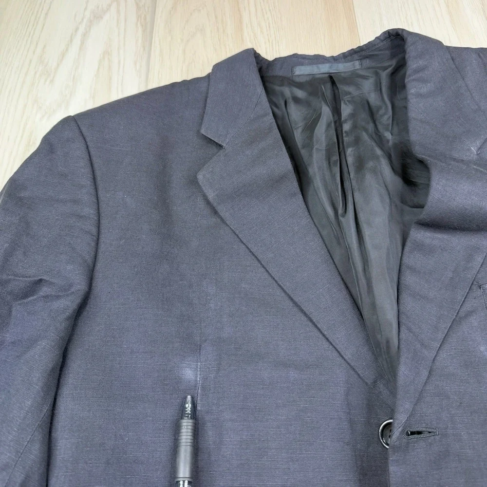 Armani Collezioni Linen Blend 3 Button Blazer Suit Jacket Black Mens Size 52R 42